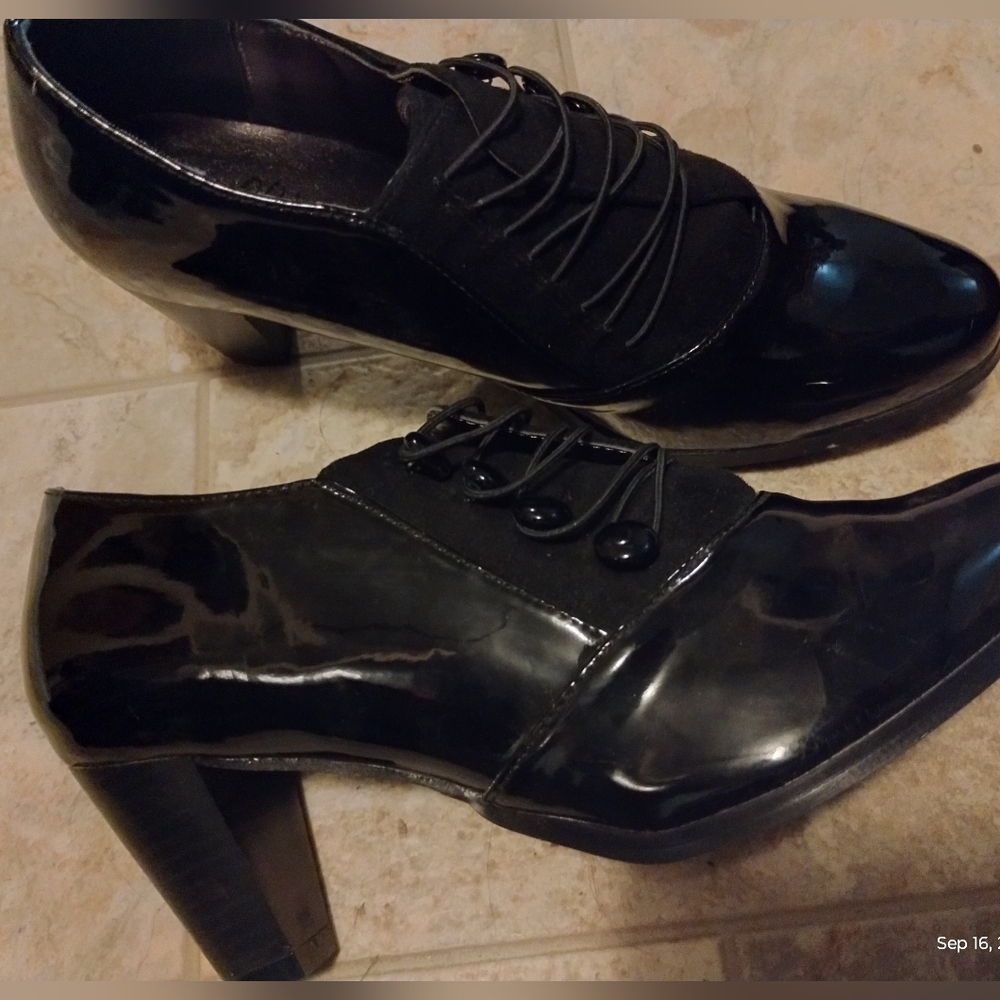 Belinuv size 8 black formal heel elastic laceup loops professional shoe